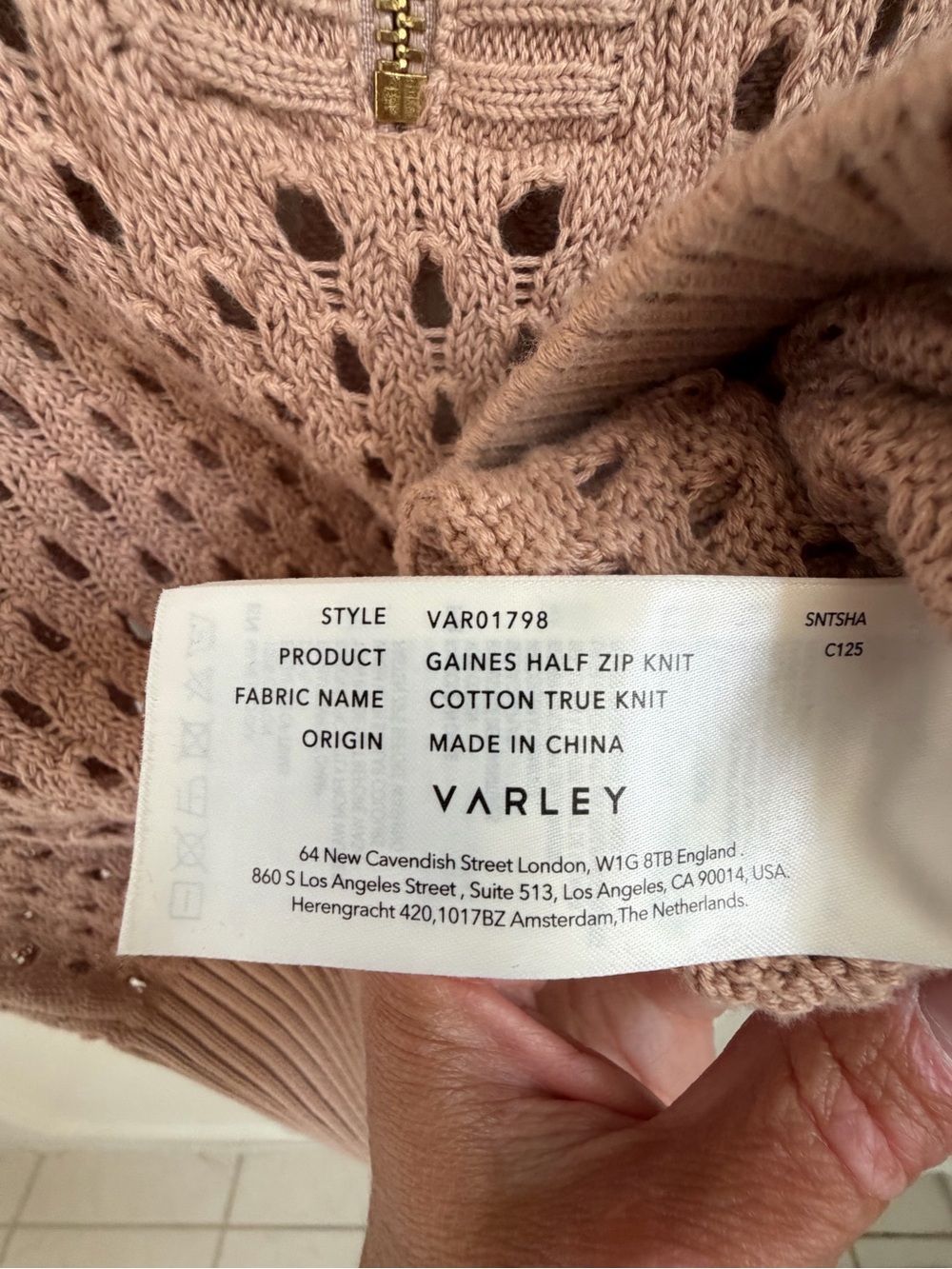 Medium Anthropologie Varley Gaines half zip sweater knit short sleeves tan beige - Picture 10 of 16